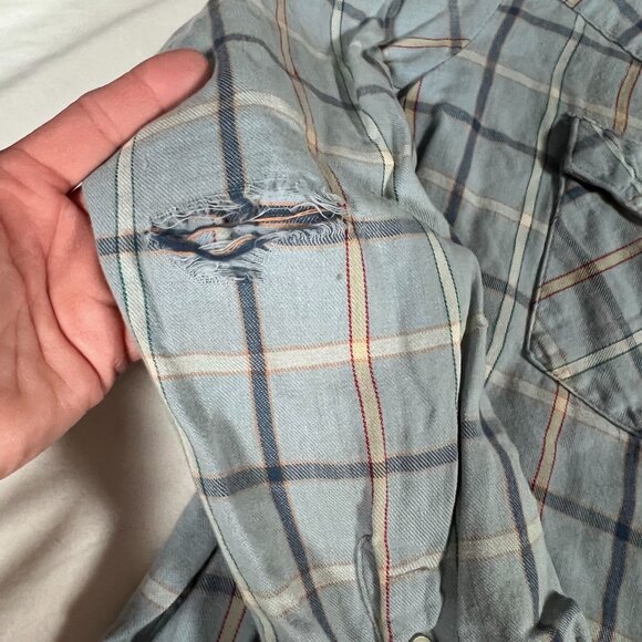 Lot of 3 Vintage Pearl Snap Button Ups Mens XL Plaid Distressed Holes Dakota - Picture 15 of 16